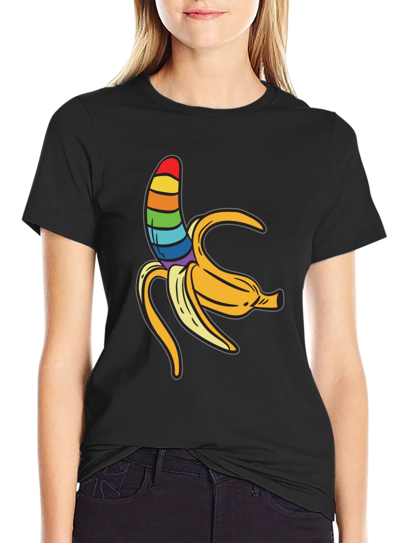 Rainbow Banana Graphic Tee - Unisex Black Shirt
