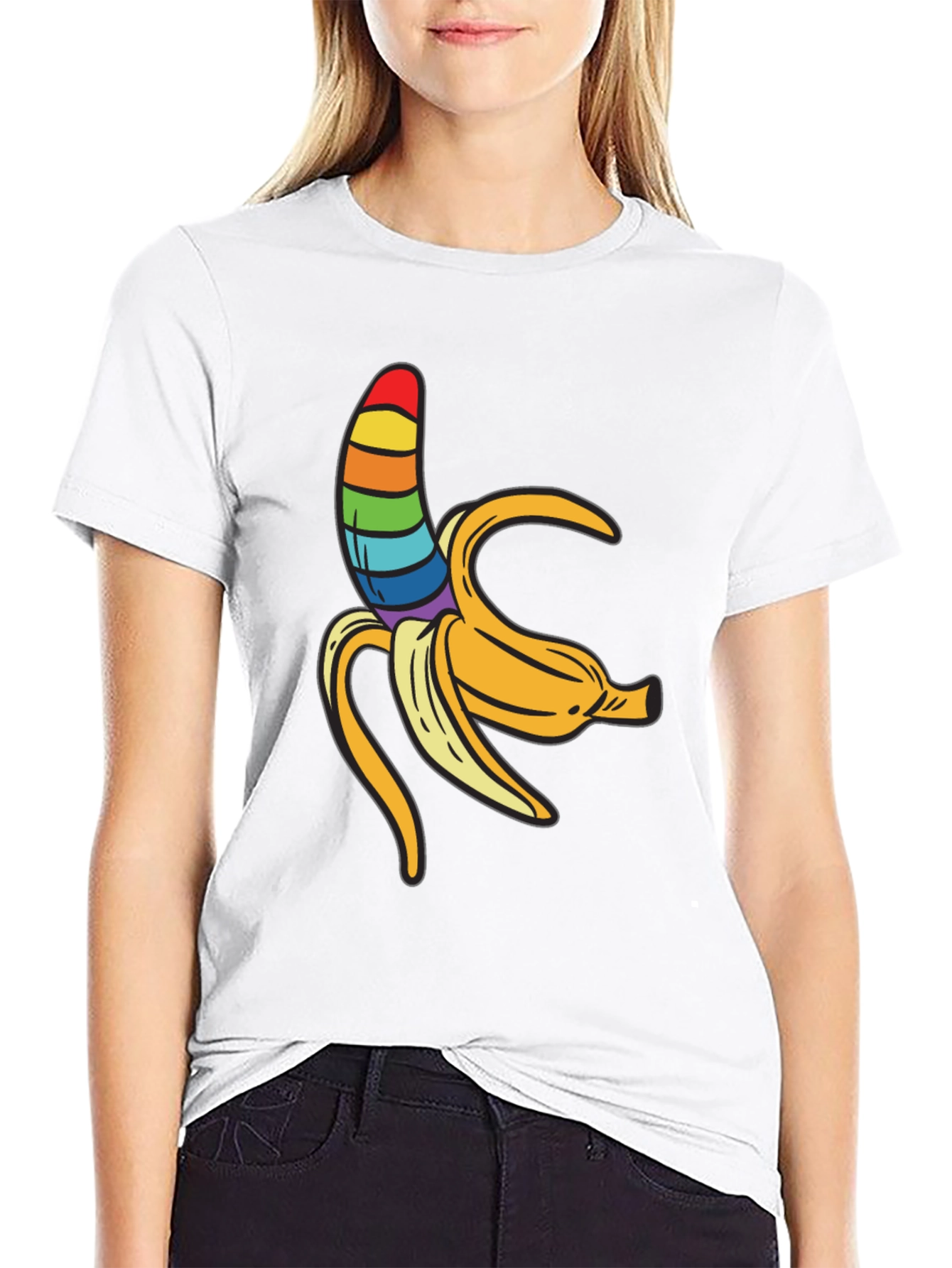 Rainbow Banana Graphic Tee - Unisex Black Shirt