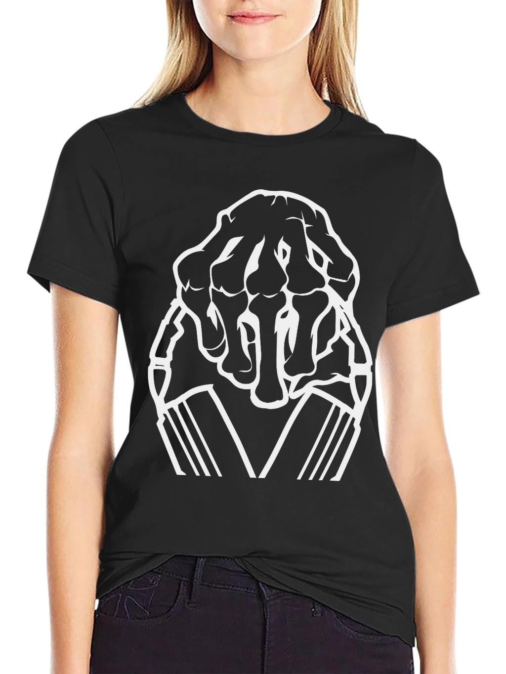 Skeleton Hand Graphic Tee - Cool Black T-Shirt