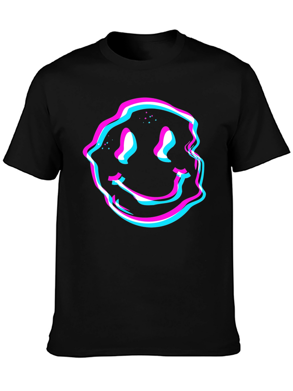 Glitch Smiley Face Graphic Tee - Black