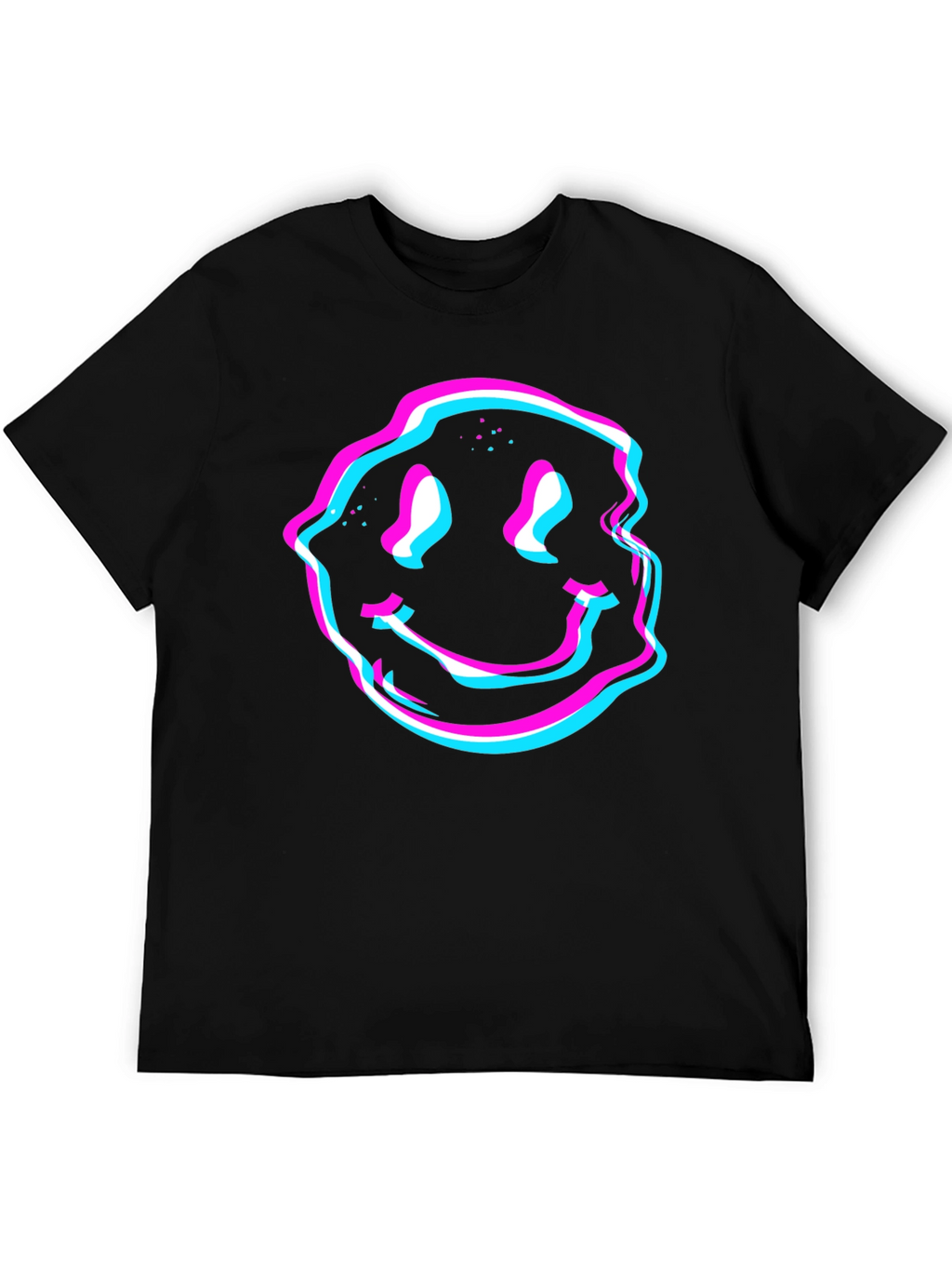 Glitch Smiley Face Graphic Tee - Black