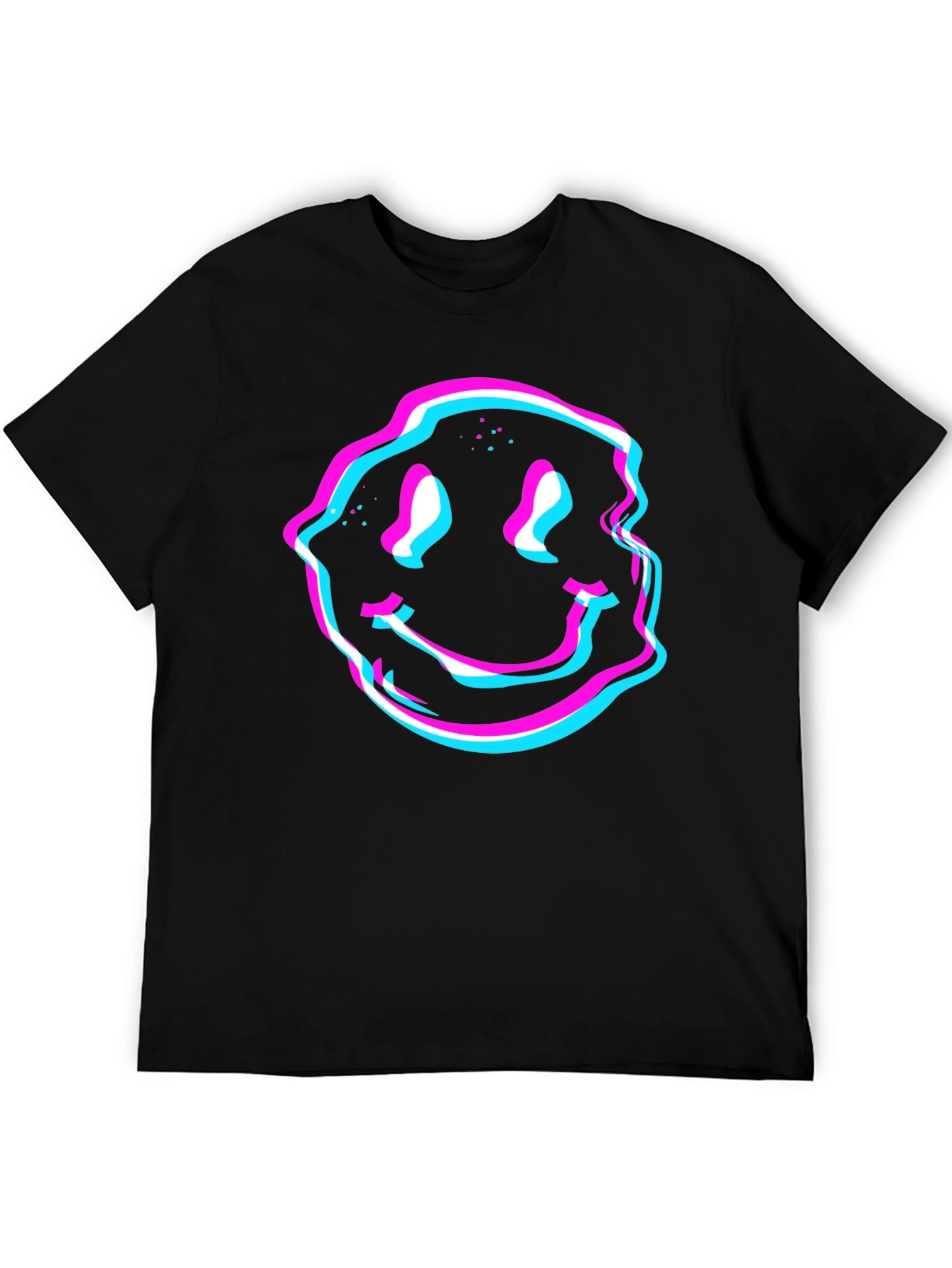 Glitch Smiley Face Graphic Tee - Black