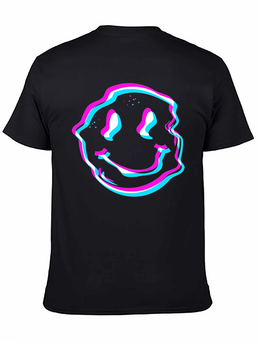 Glitch Smiley Face Graphic Tee - Black