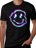 Glitch Smiley Face Graphic Tee - Black