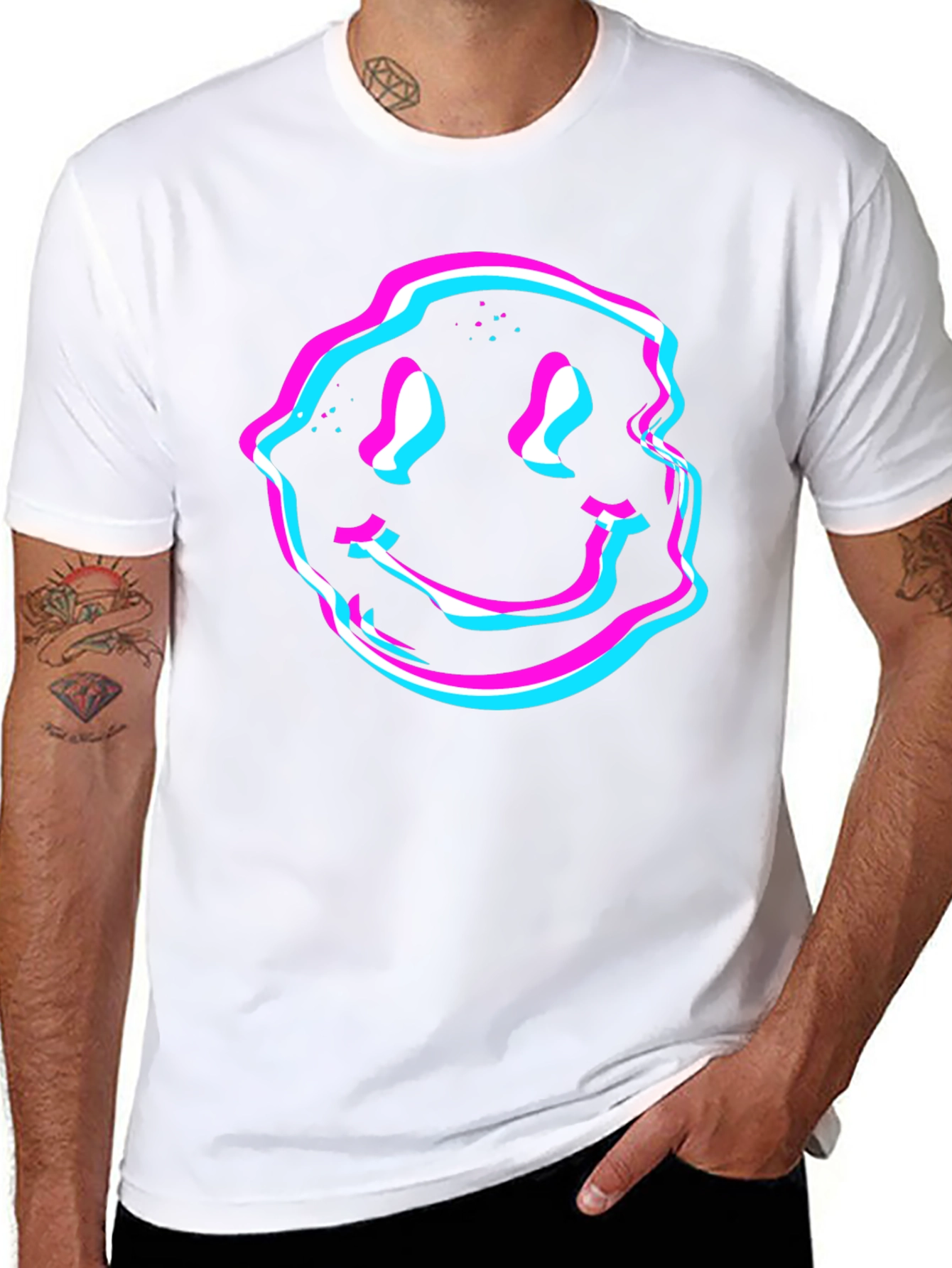 Glitch Smiley Face Graphic Tee - Black
