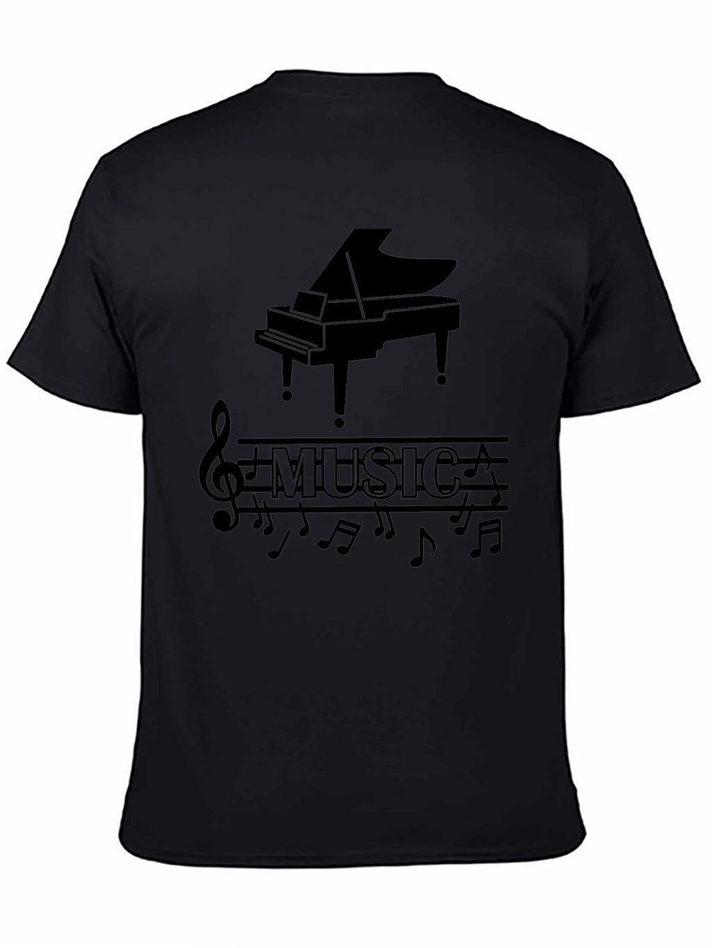 Musical Piano Graphic Print Black T-Shirt