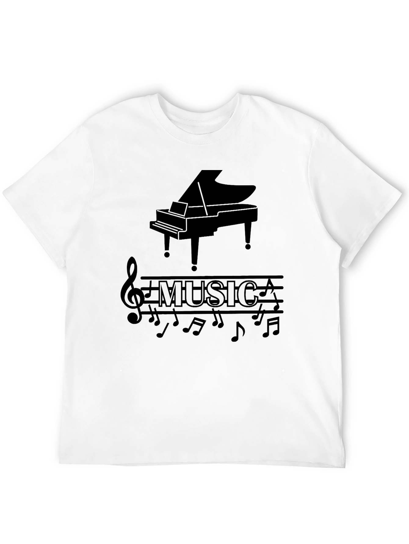 Musical Piano Graphic Print Black T-Shirt