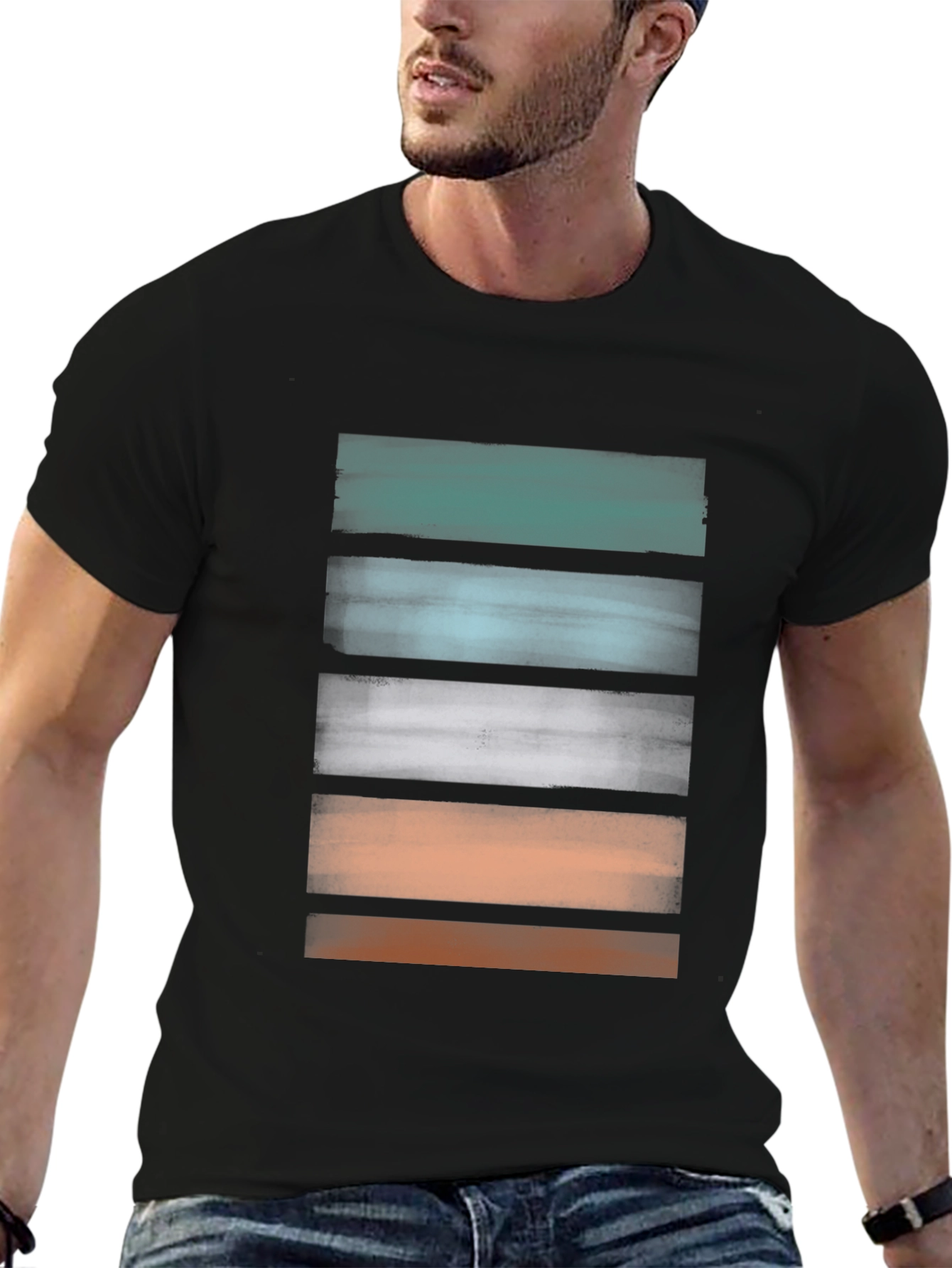 Abstract Stripe Graphic Tee - Modern Casual Shirt