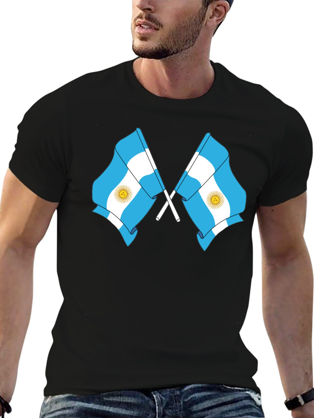 Argentina Flag Graphic Tee - Black Cotton Blend