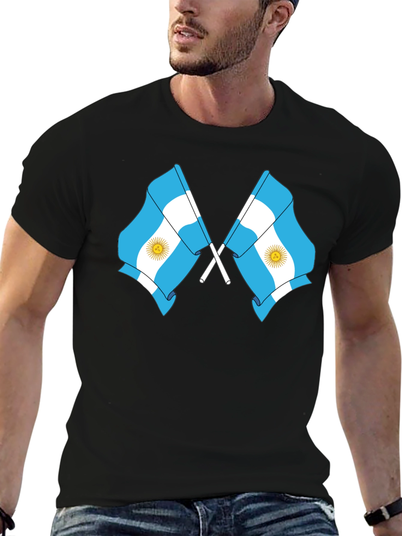 Argentina Flag Graphic Tee - Black Cotton Blend