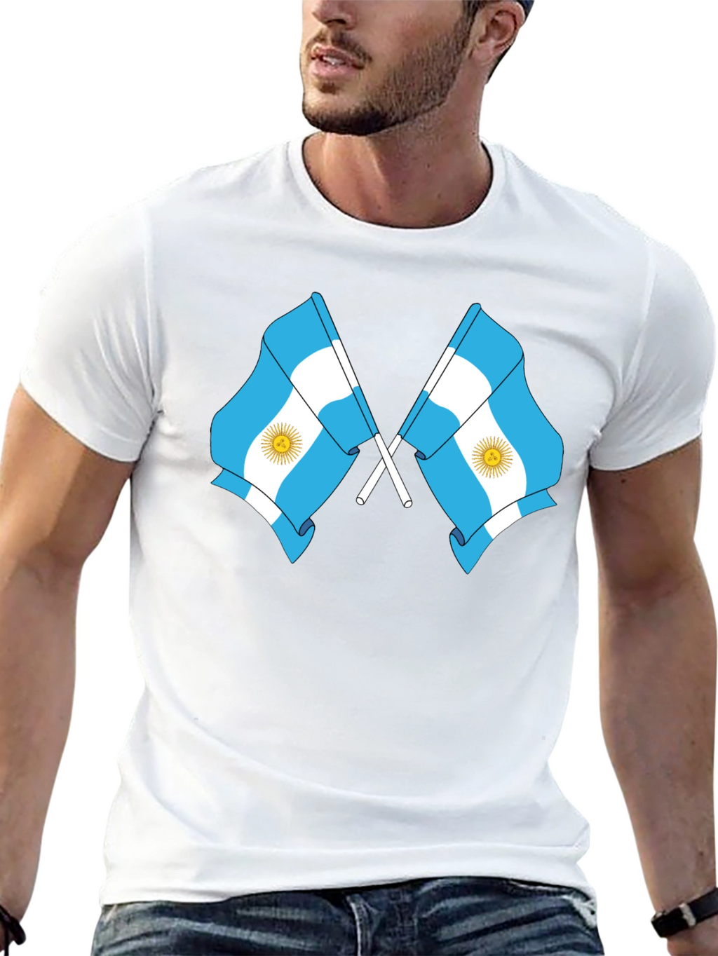 Argentina Flag Graphic Tee - Black Cotton Blend
