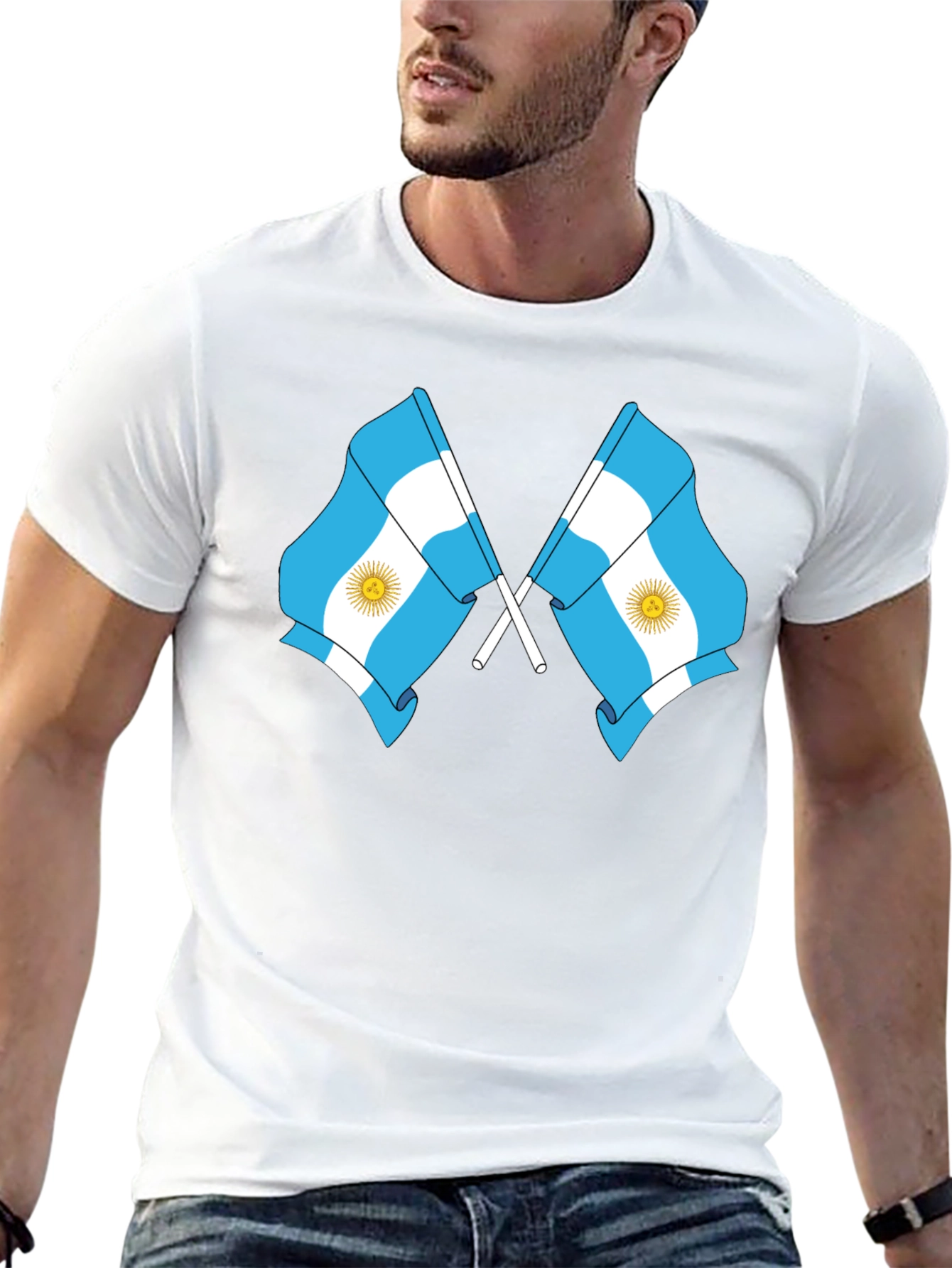 Argentina Flag Graphic Tee - Black Cotton Blend