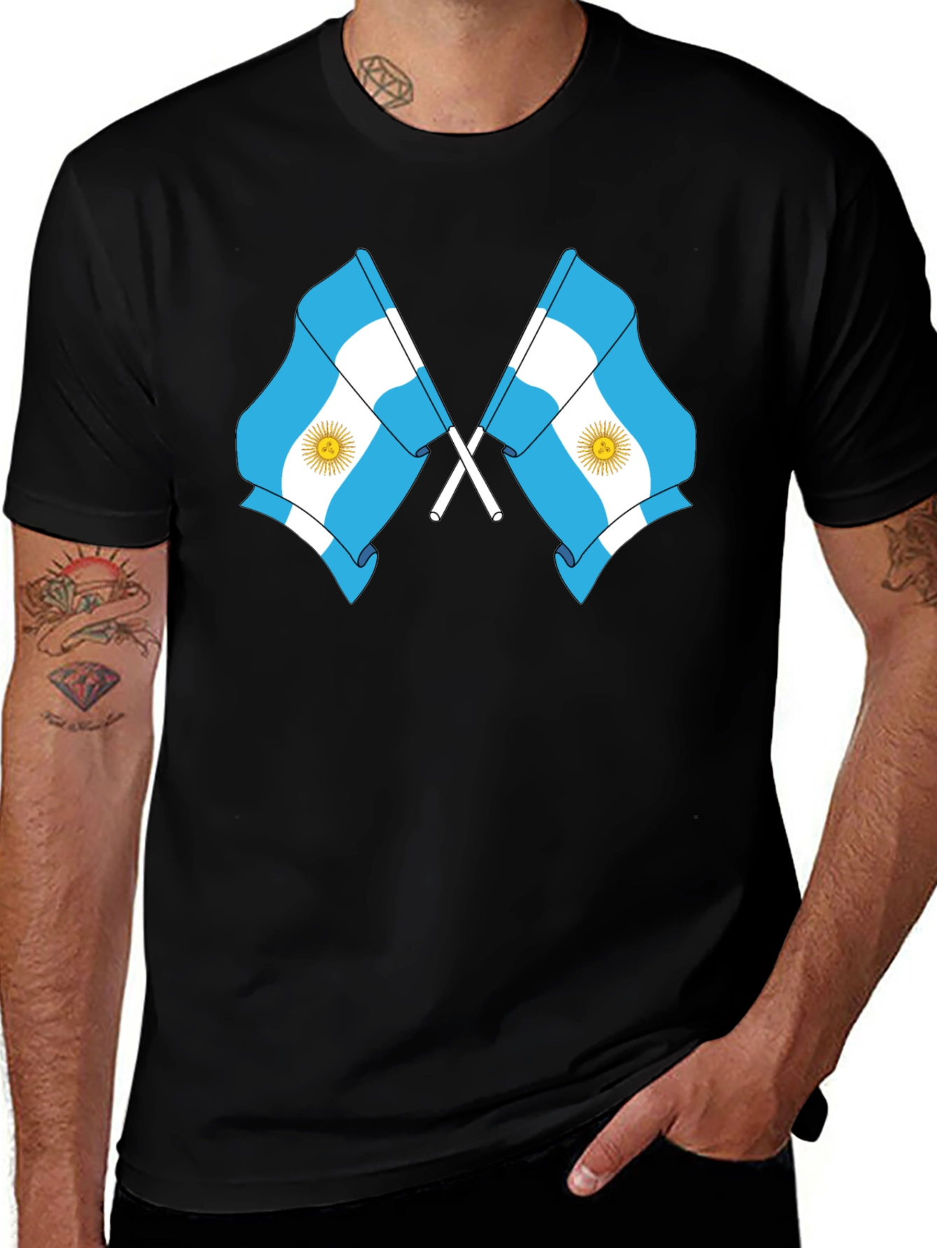 Argentina Flag Graphic Tee - Black Cotton Blend