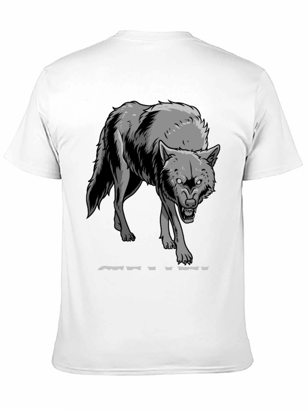 Mens Black T-Shirt with Wolf Graphic