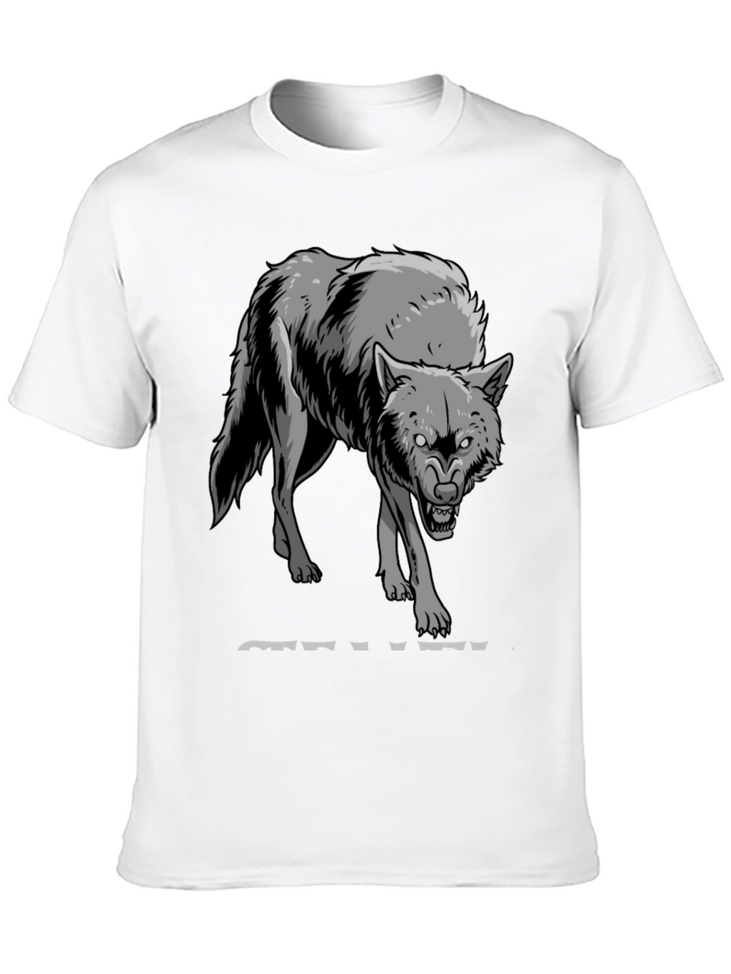 Mens Black T-Shirt with Wolf Graphic