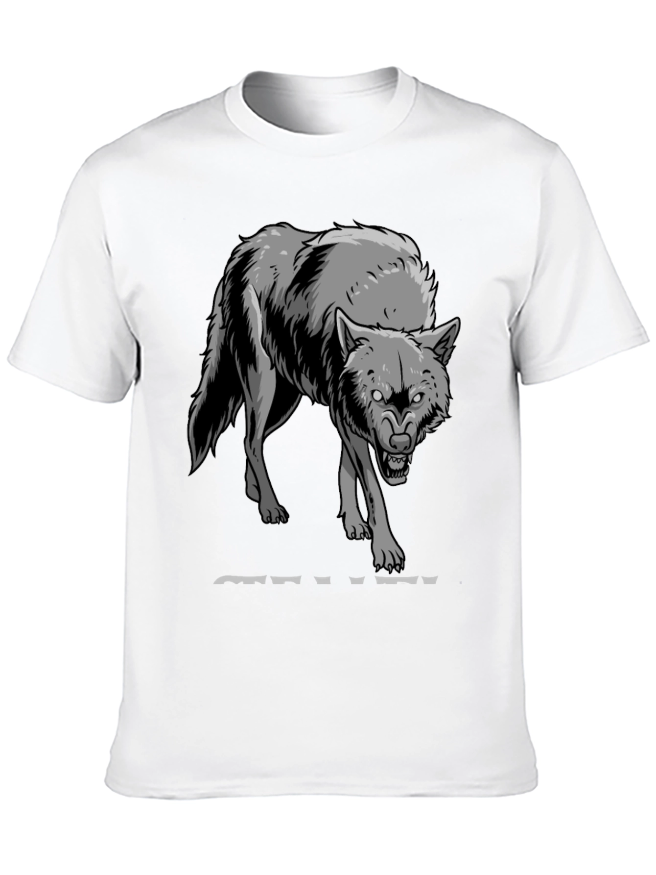 Mens Black T-Shirt with Wolf Graphic