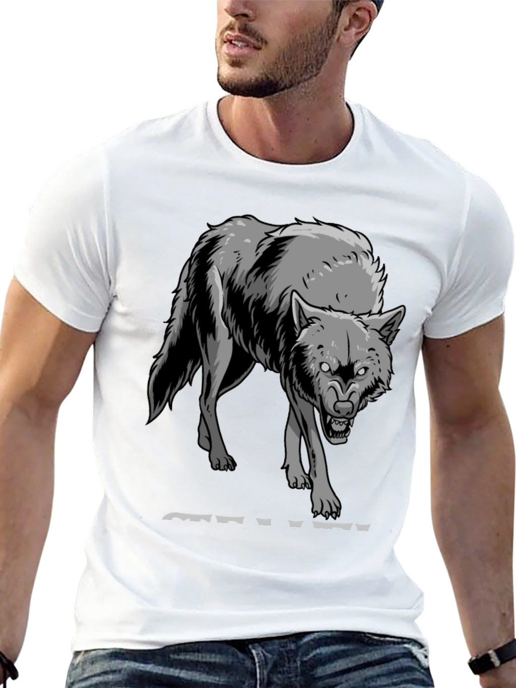 Mens Black T-Shirt with Wolf Graphic