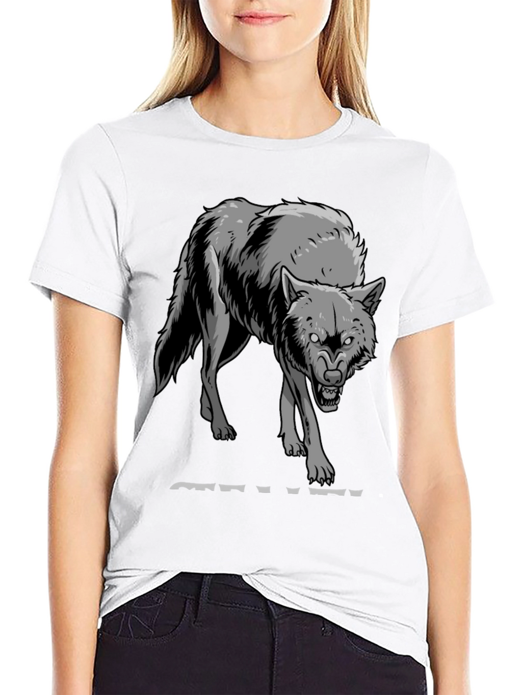 Mens Black T-Shirt with Wolf Graphic