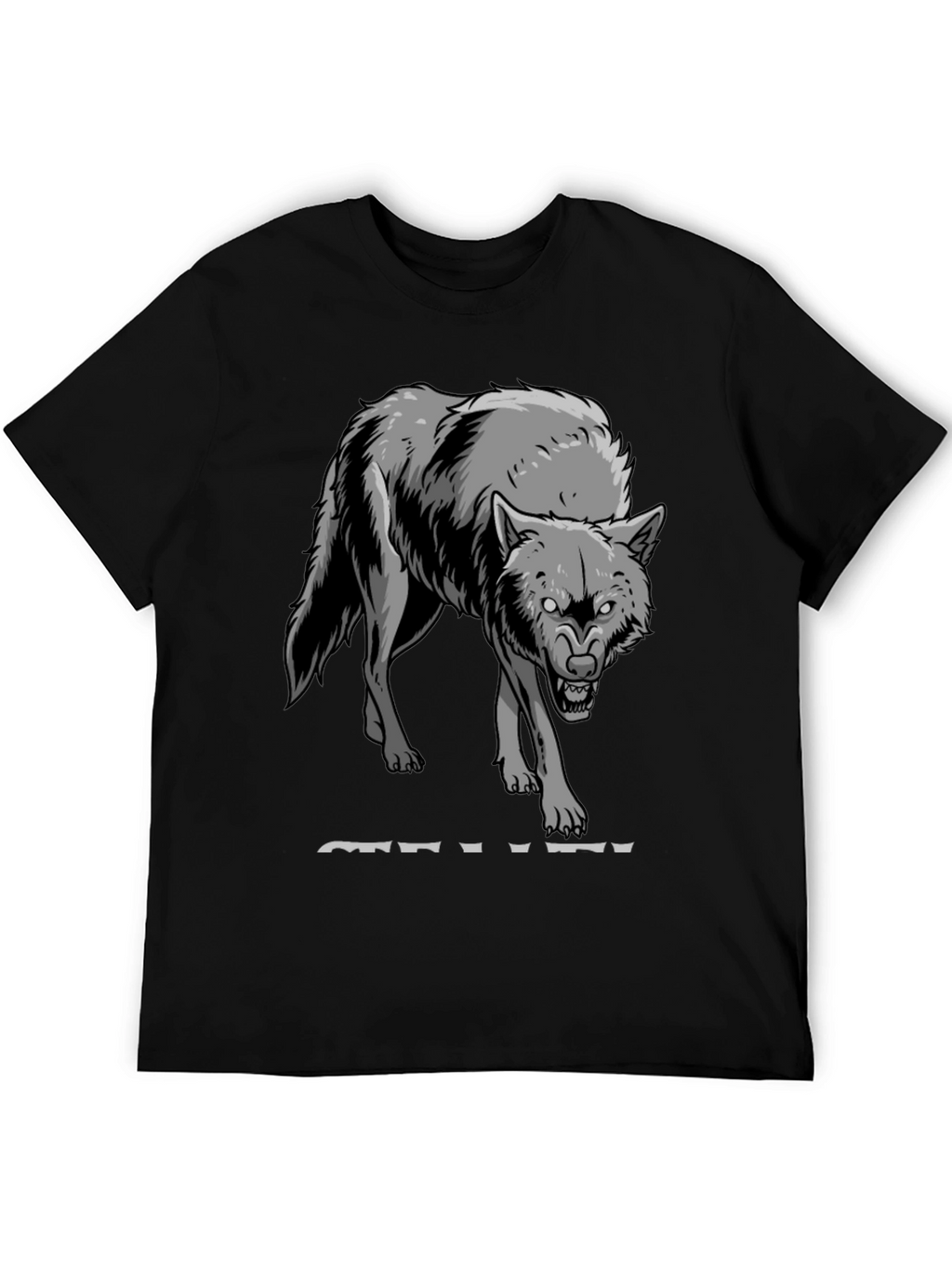 Mens Black T-Shirt with Wolf Graphic