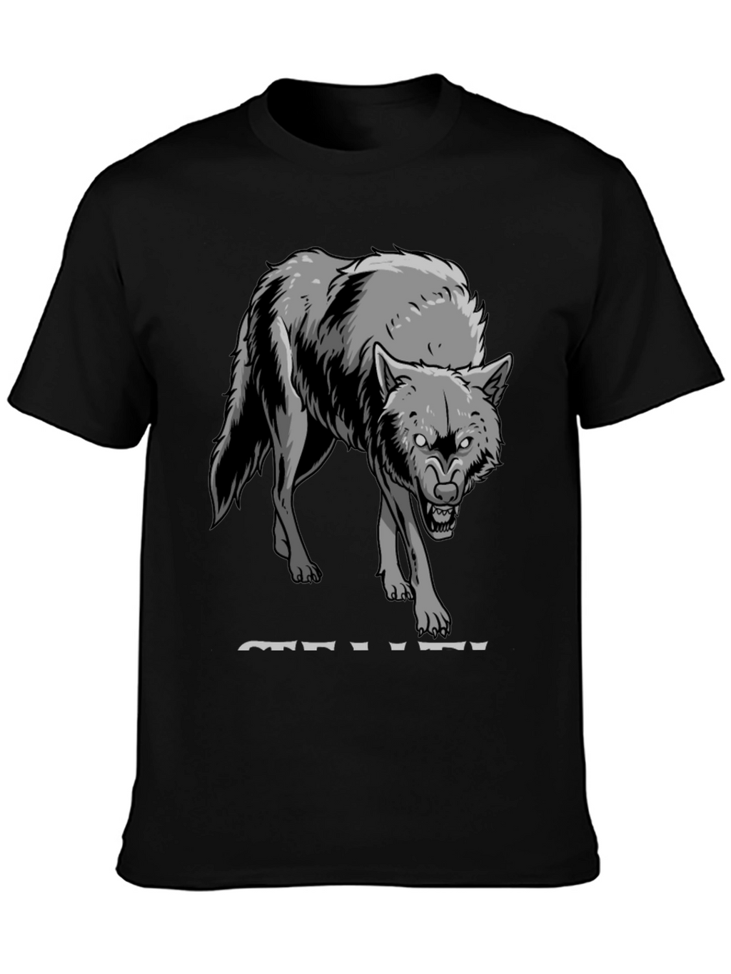 Mens Black T-Shirt with Wolf Graphic