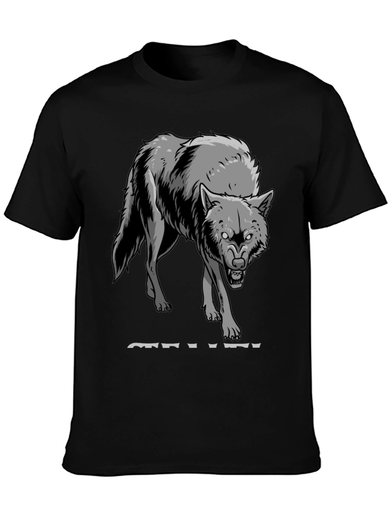 Mens Black T-Shirt with Wolf Graphic