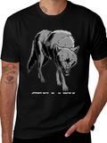 Mens Black T-Shirt with Wolf Graphic
