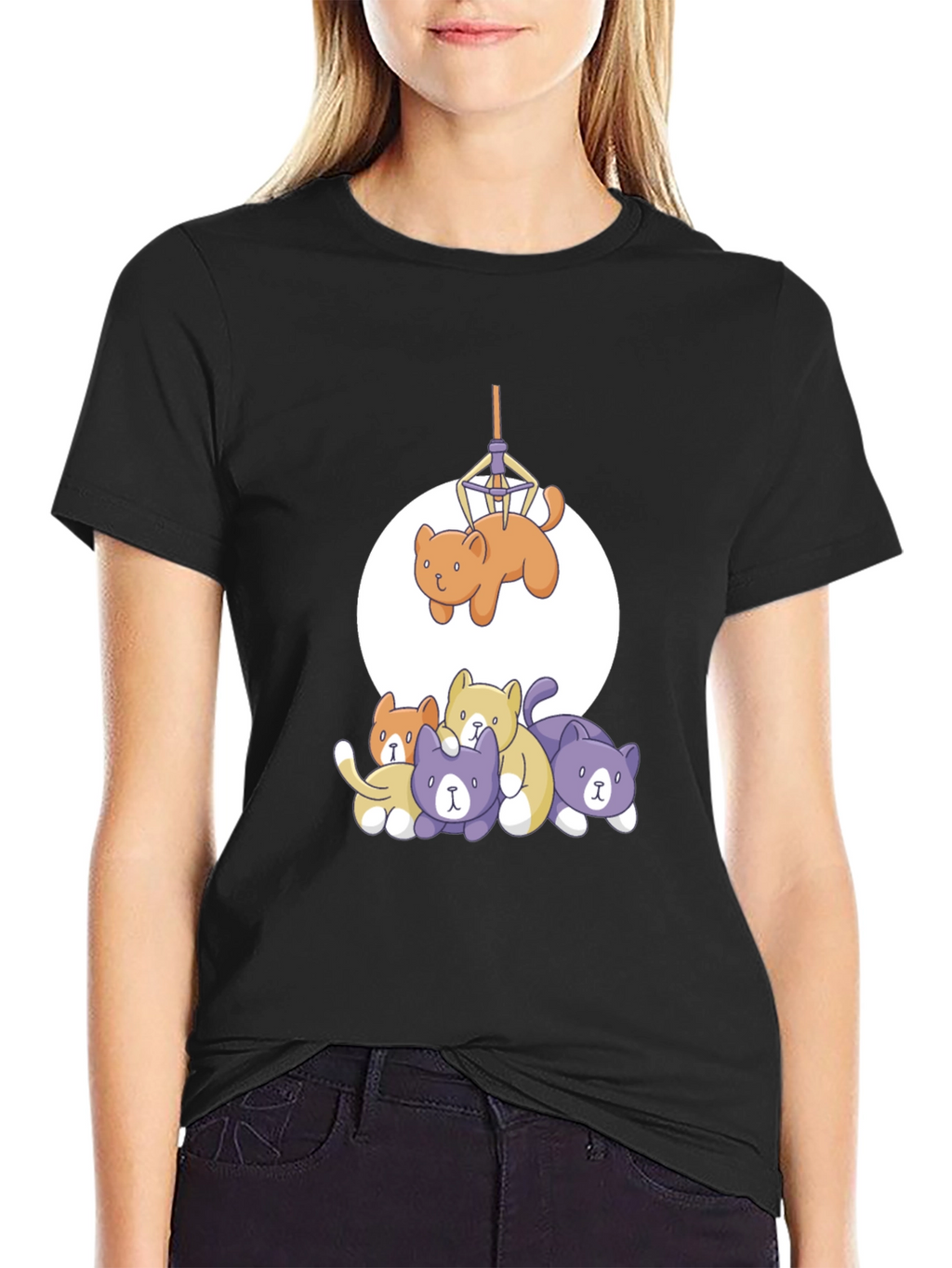 Funny Cat Graphic Tee - Black