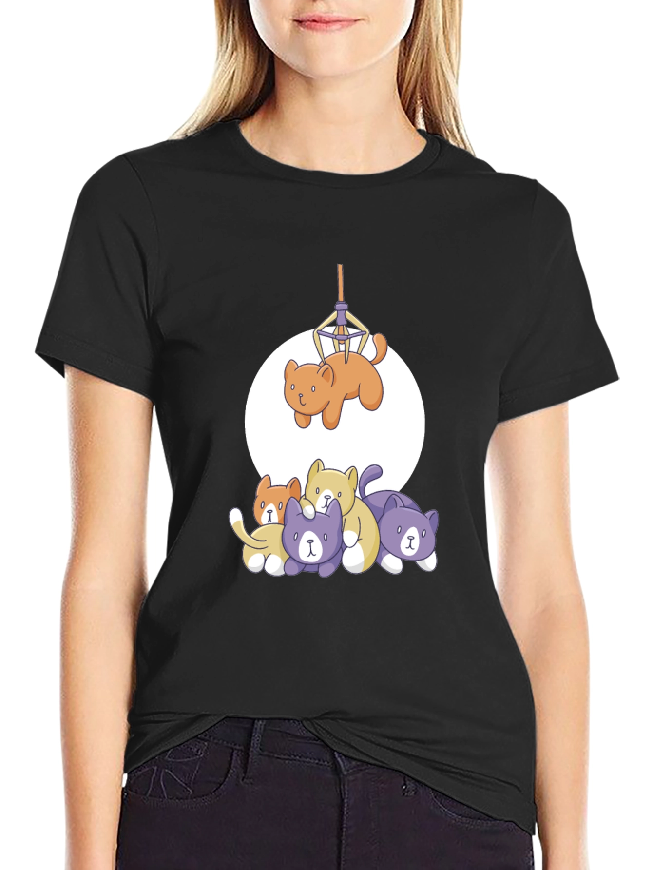 Funny Cat Graphic Tee - Black
