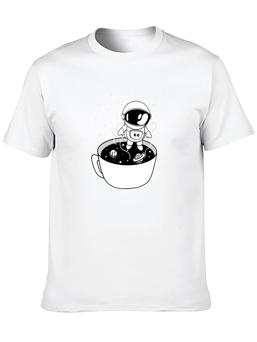 Astronaut in Coffee Cup Black T-Shirt