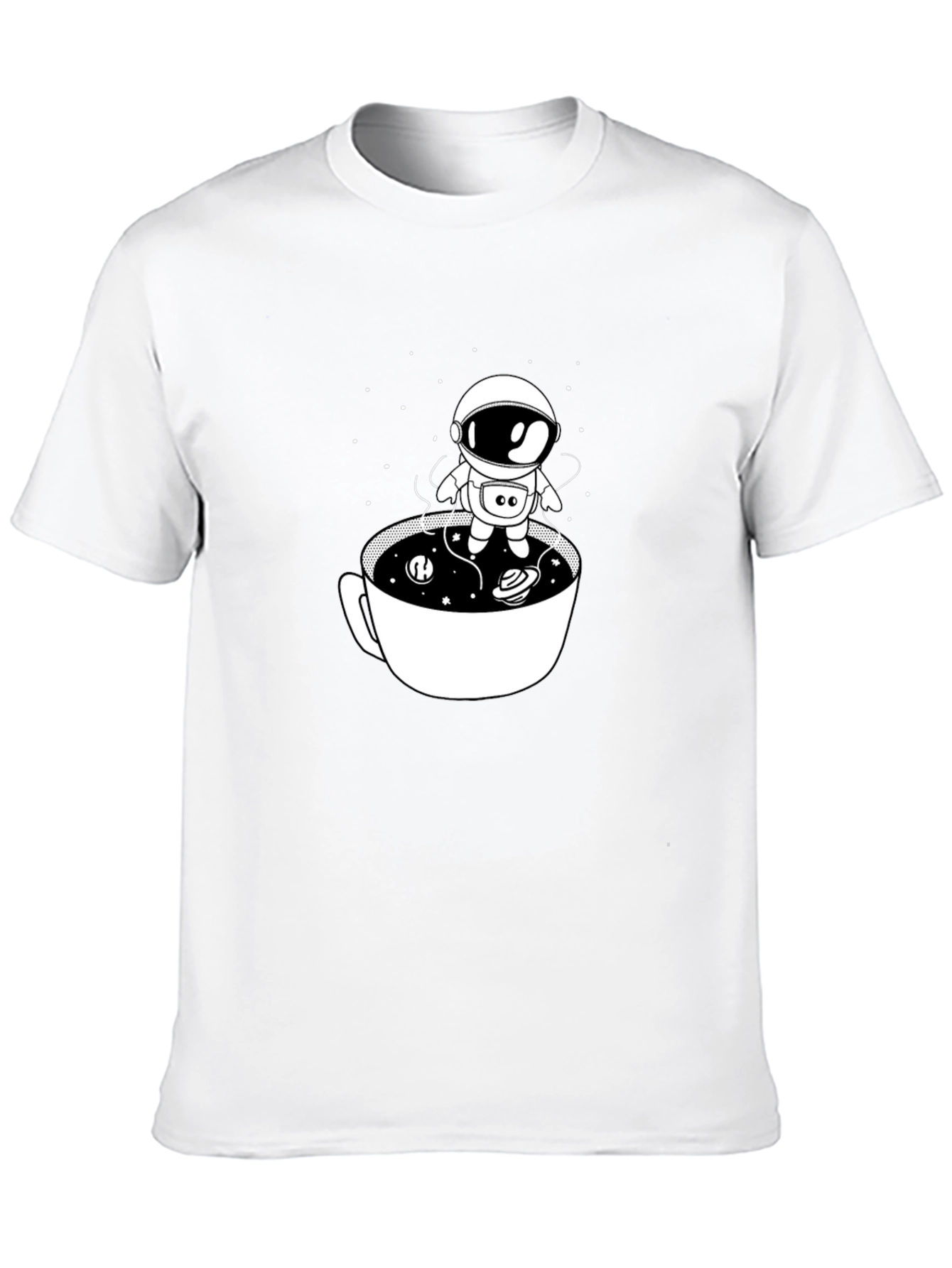 Astronaut in Coffee Cup Black T-Shirt