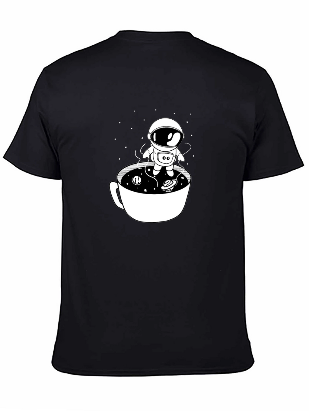 Astronaut in Coffee Cup Black T-Shirt