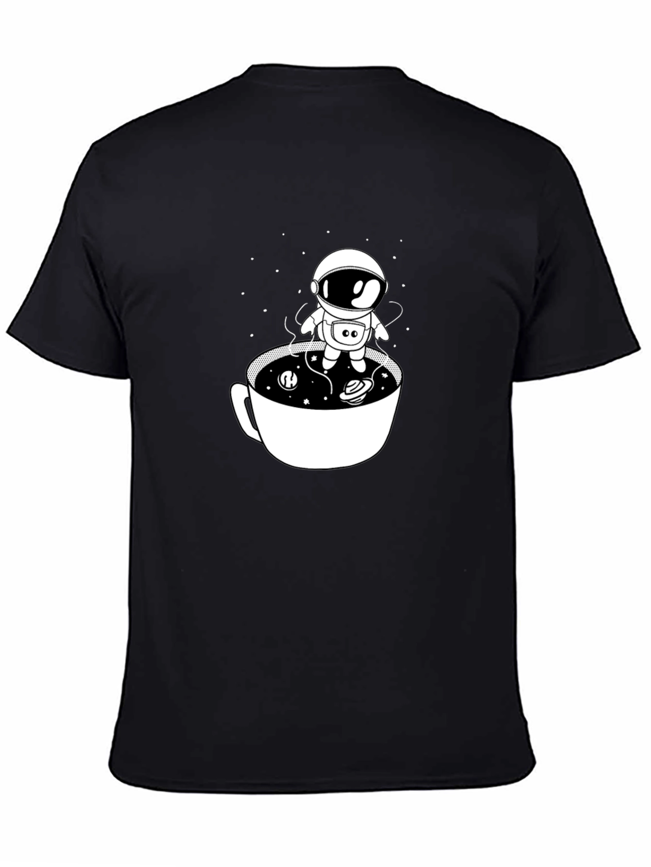 Astronaut in Coffee Cup Black T-Shirt