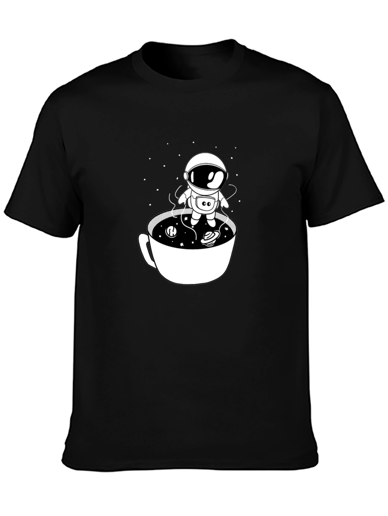 Astronaut in Coffee Cup Black T-Shirt