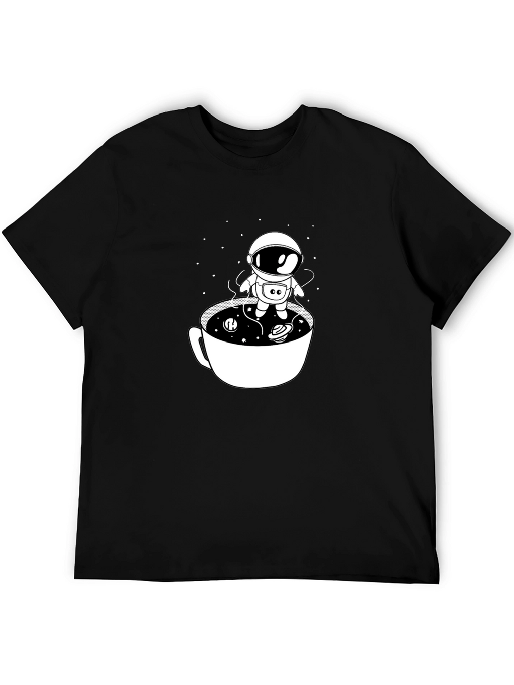 Astronaut in Coffee Cup Black T-Shirt