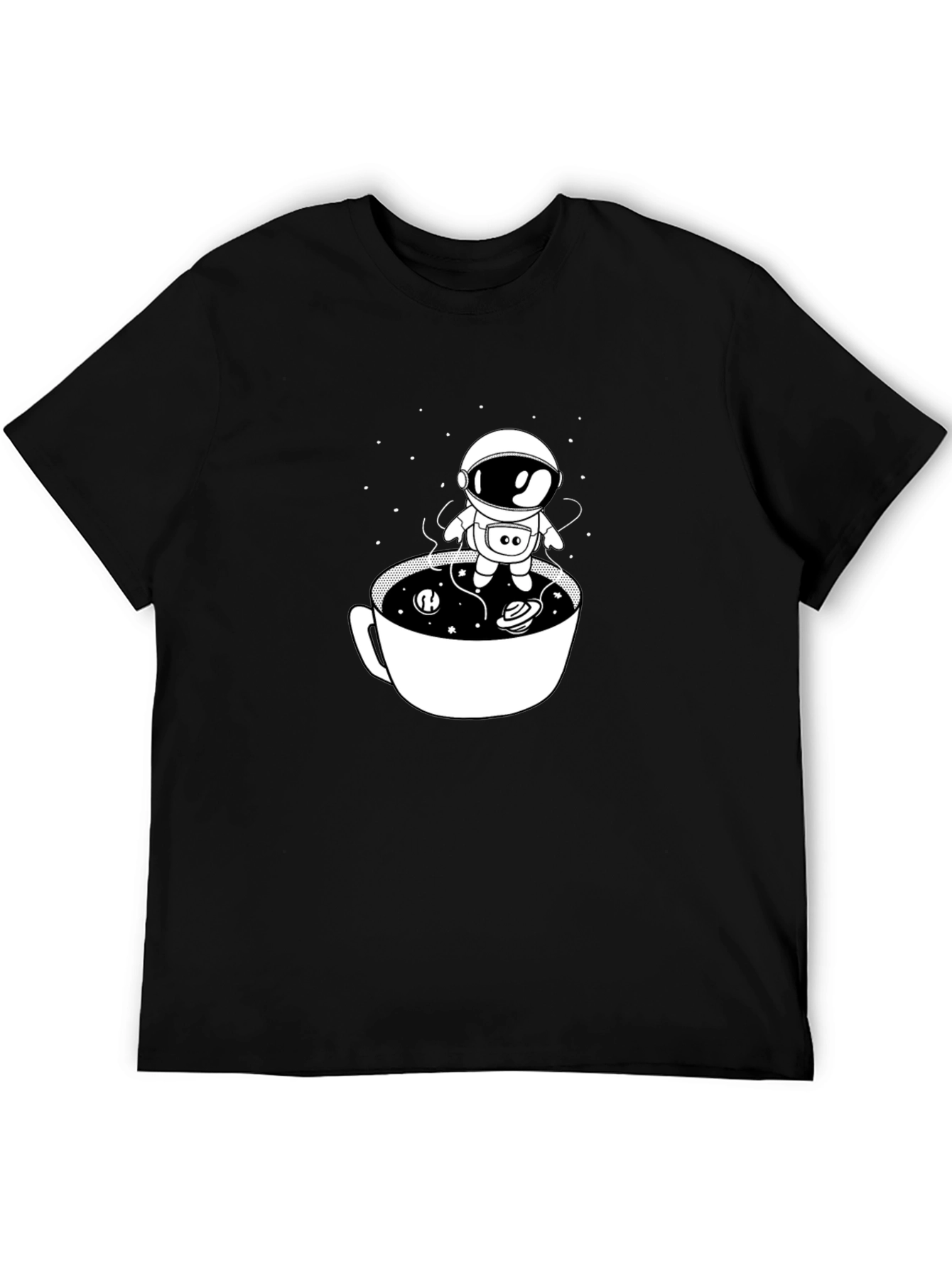 Astronaut in Coffee Cup Black T-Shirt