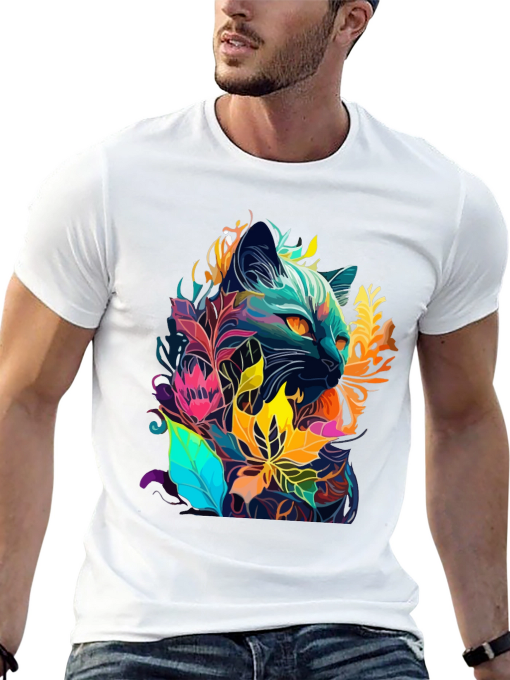 Floral Cat T-Shirt - Unique Artistic Design