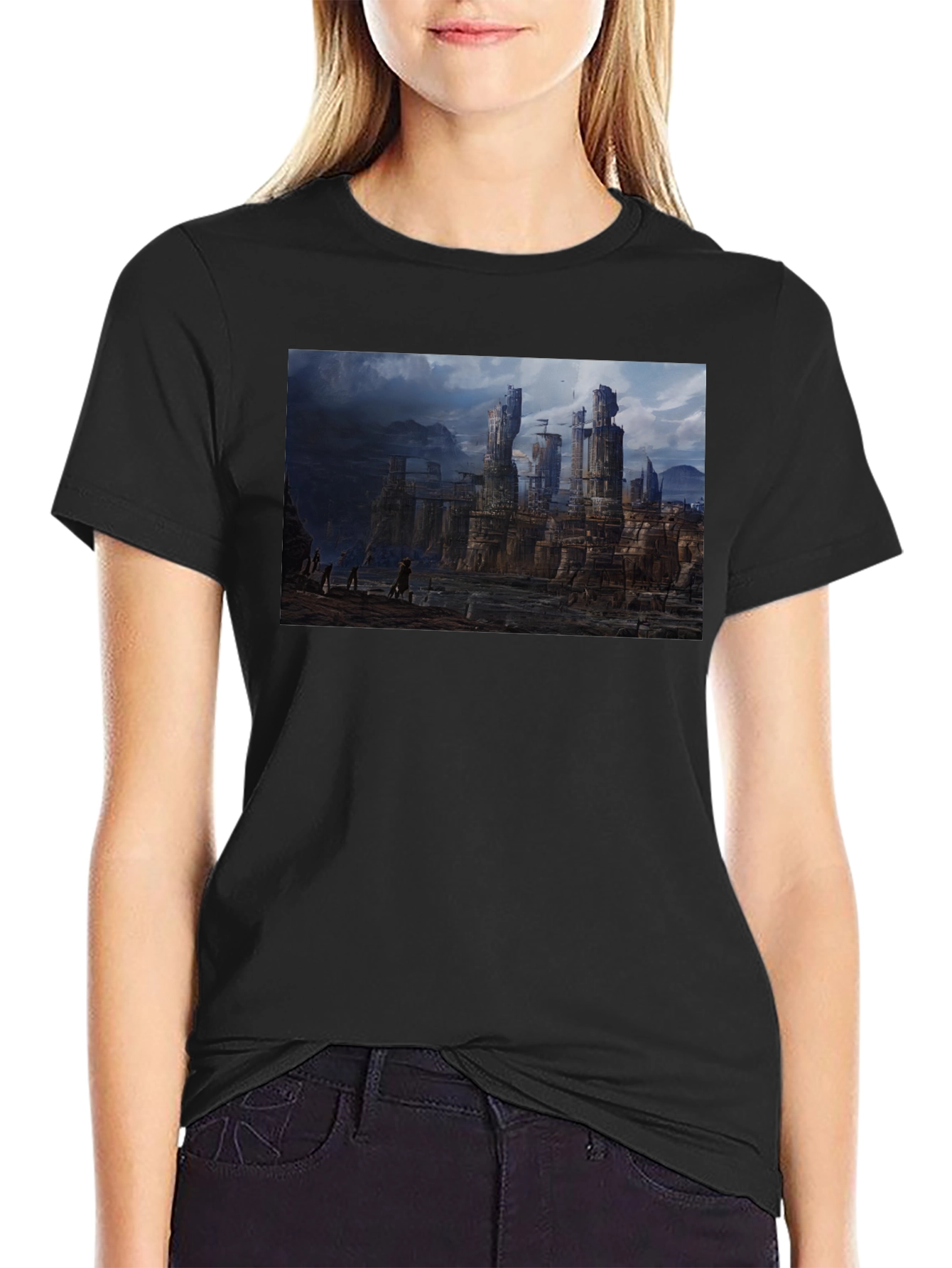 Fantasy Landscape Print Black T-Shirt