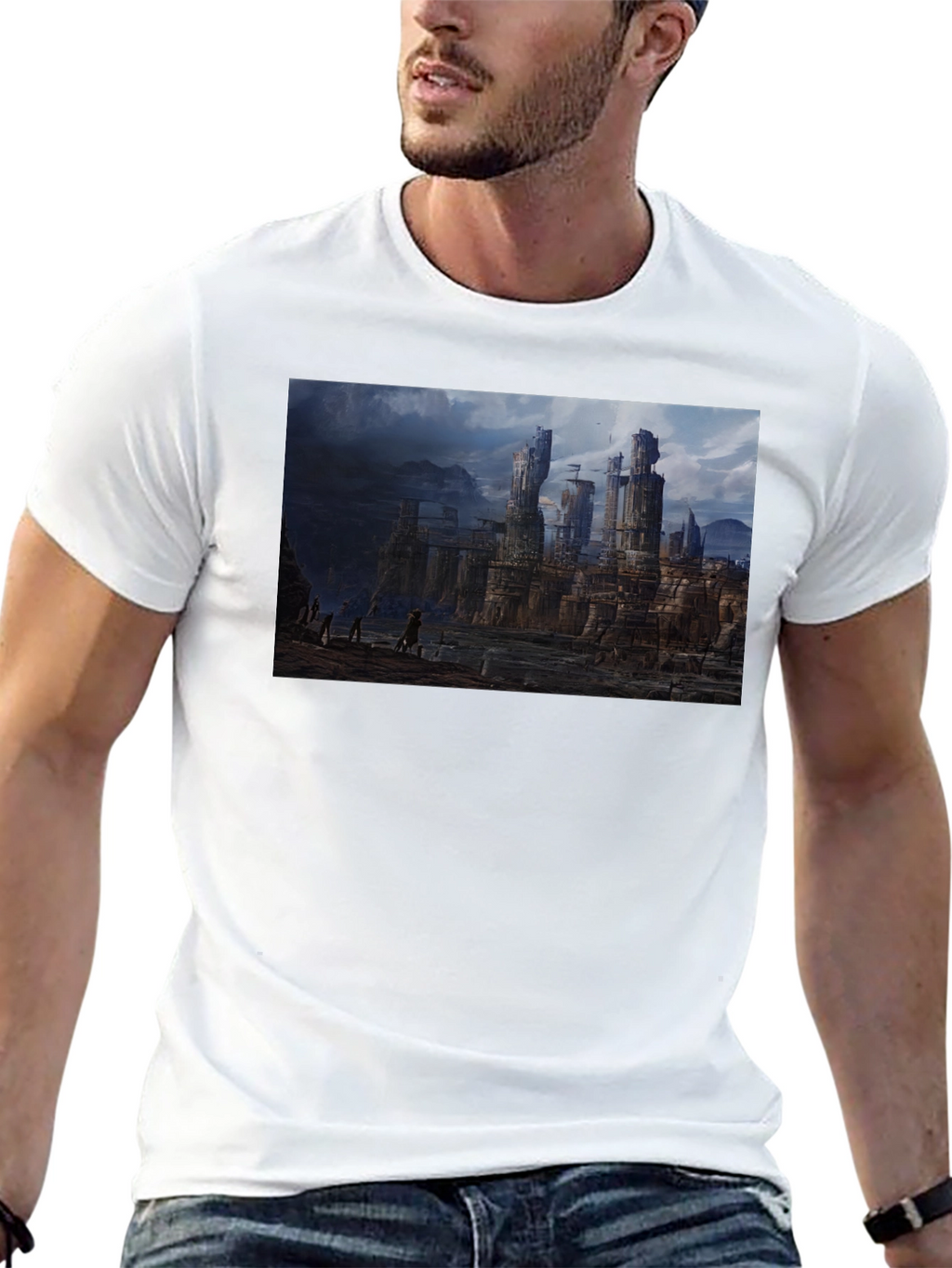 Fantasy Landscape Print Black T-Shirt