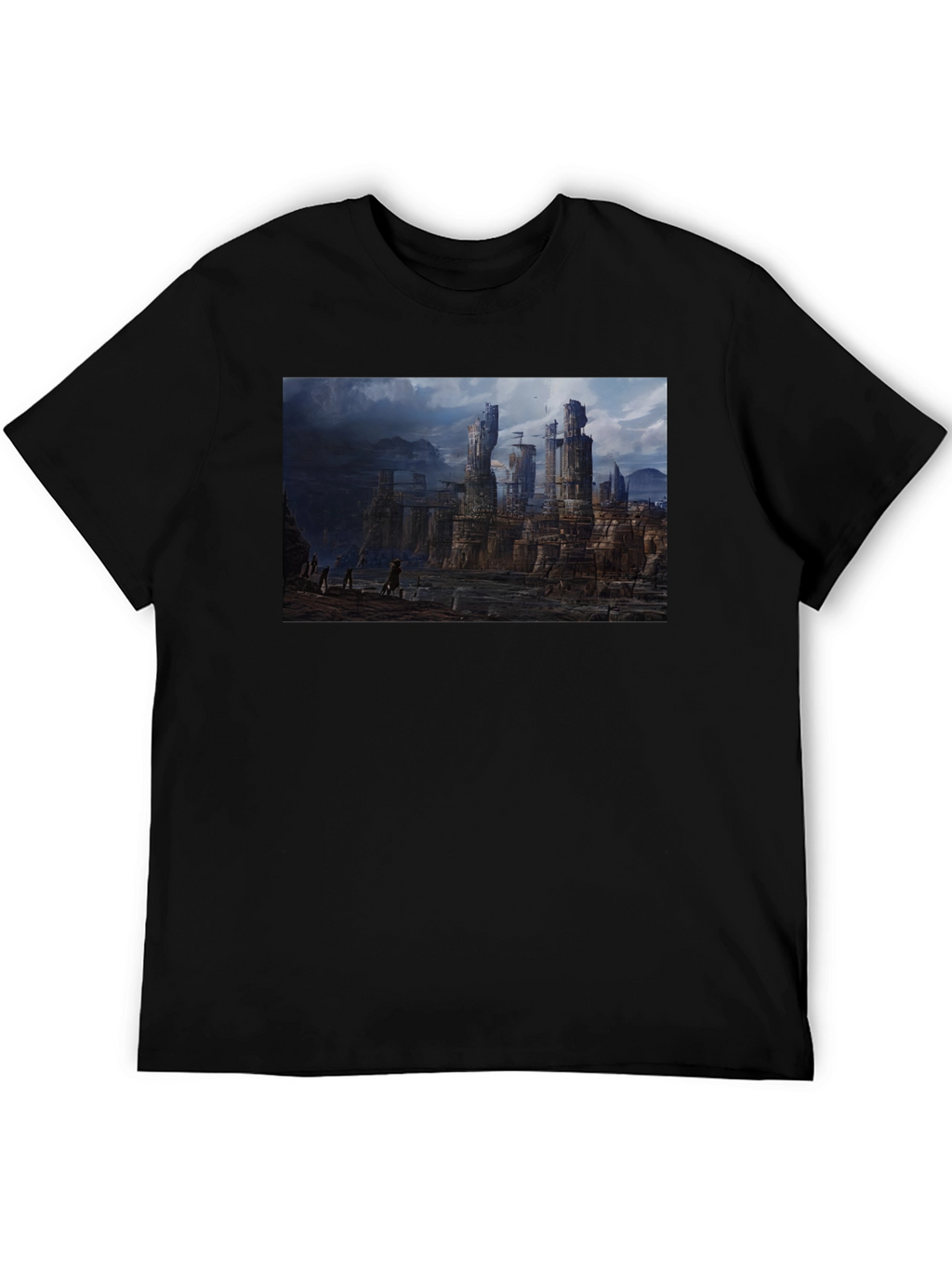 Fantasy Landscape Print Black T-Shirt