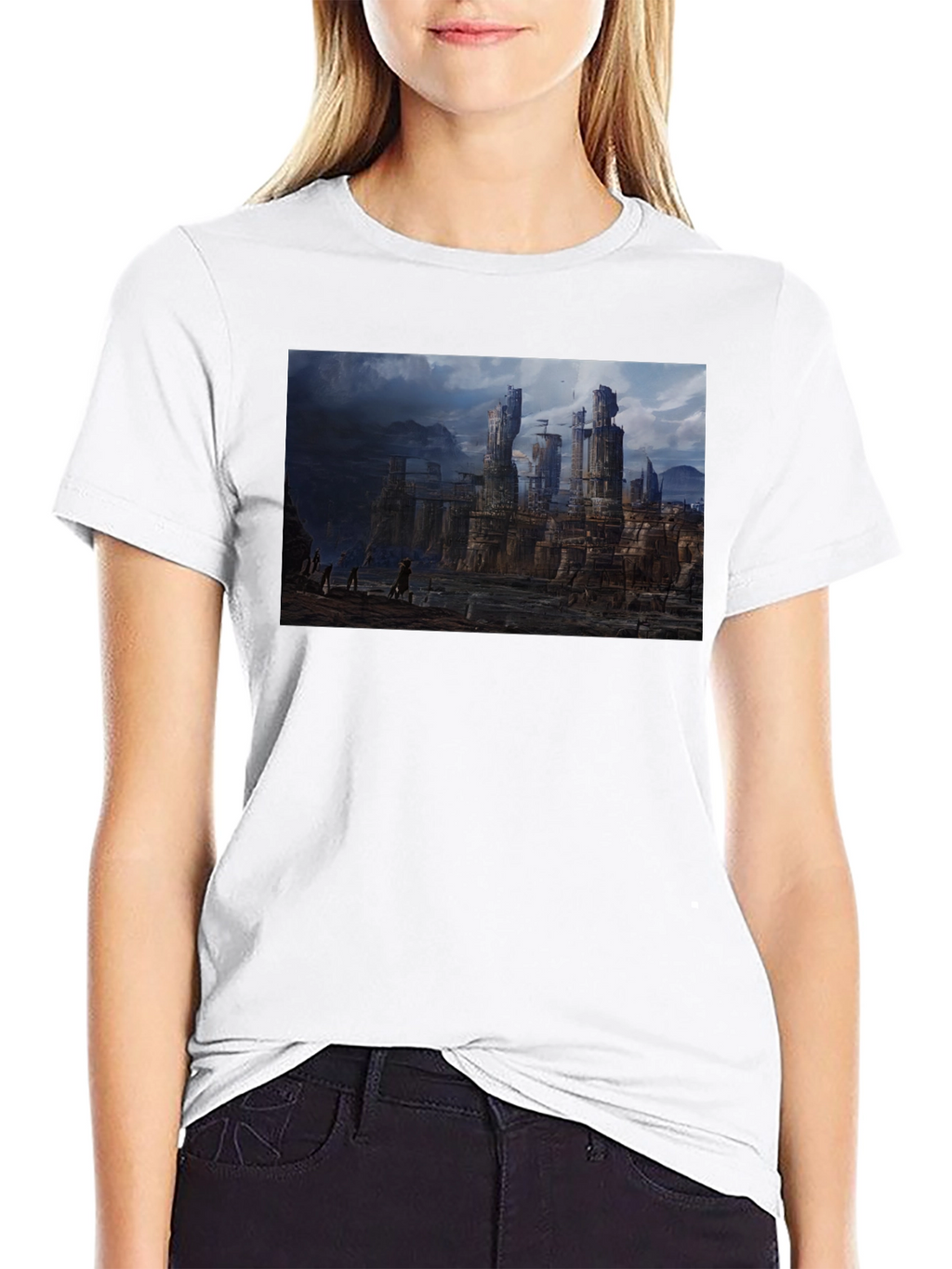 Fantasy Landscape Print Black T-Shirt