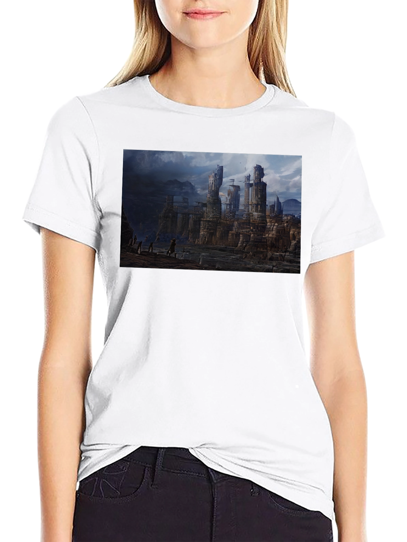 Fantasy Landscape Print Black T-Shirt