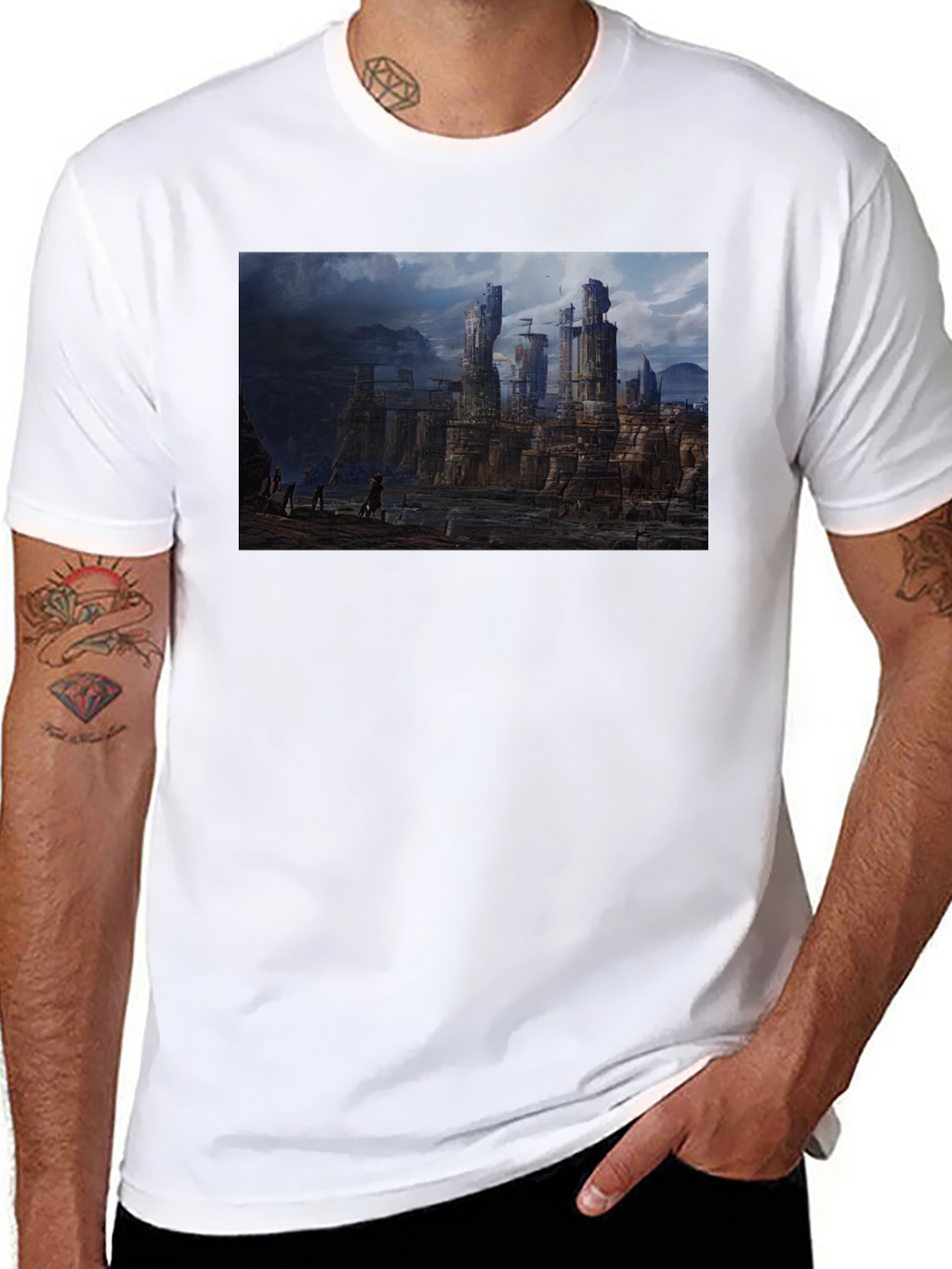 Fantasy Landscape Print Black T-Shirt