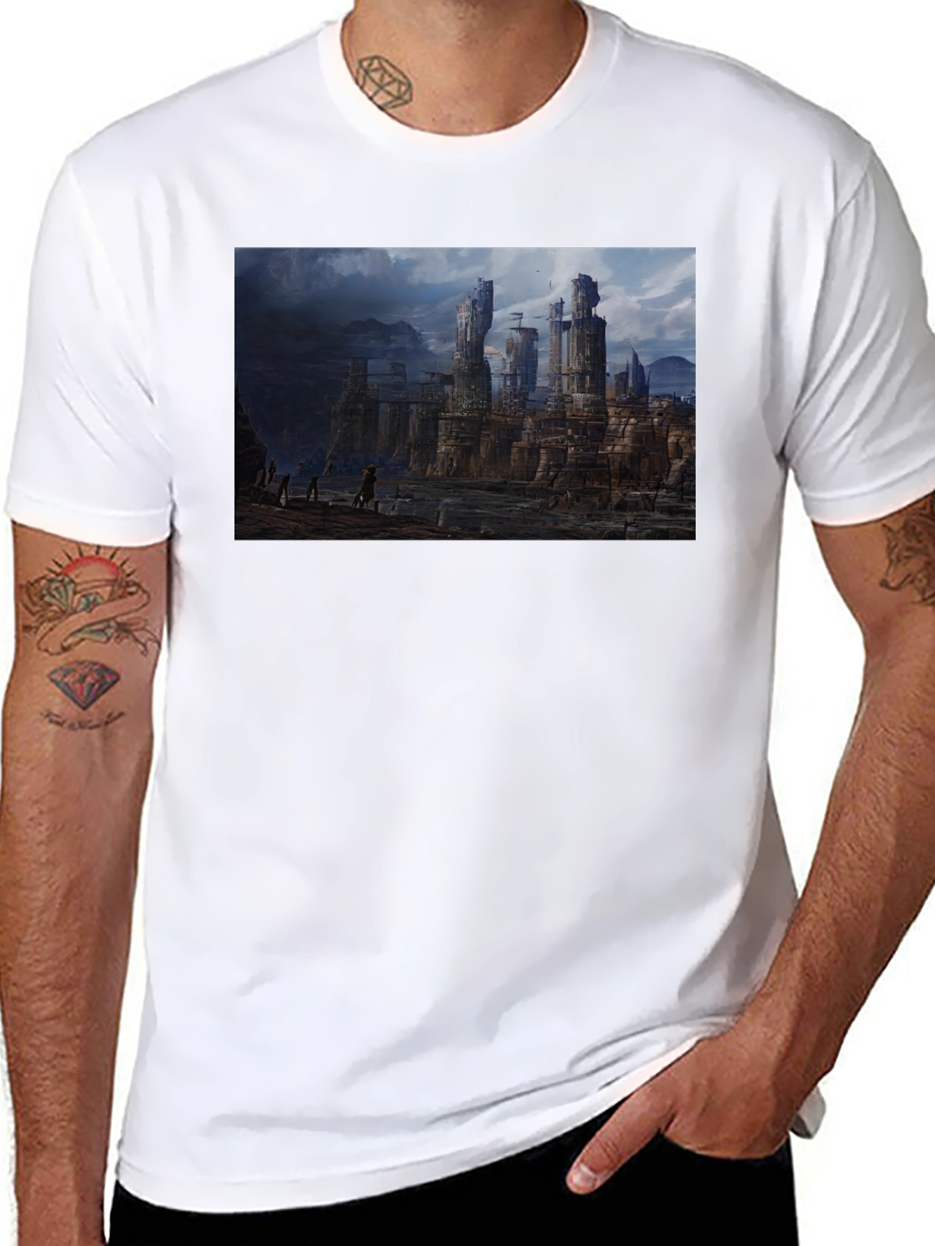 Fantasy Landscape Print Black T-Shirt