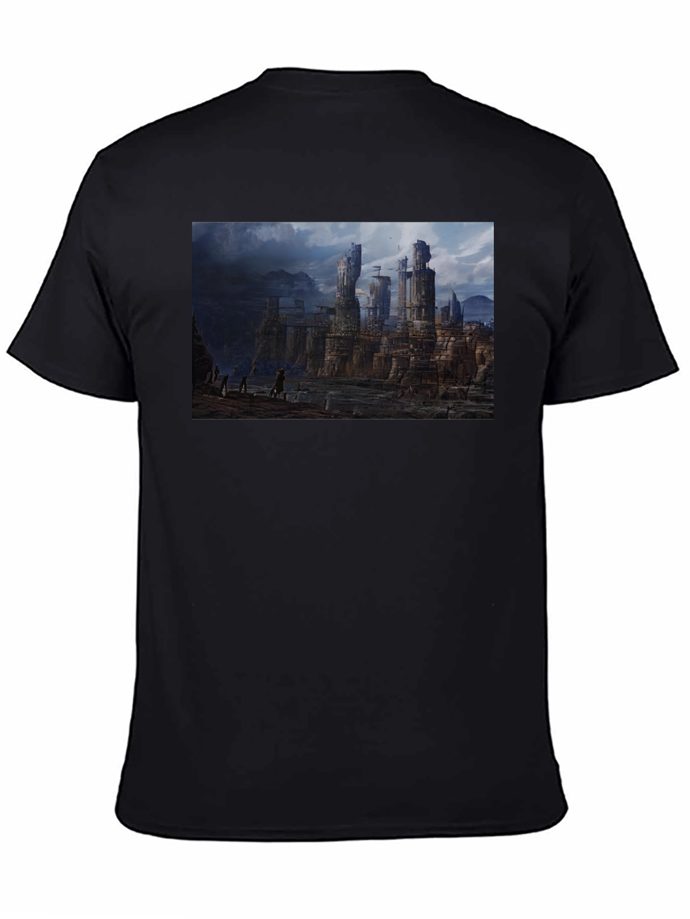 Fantasy Landscape Print Black T-Shirt