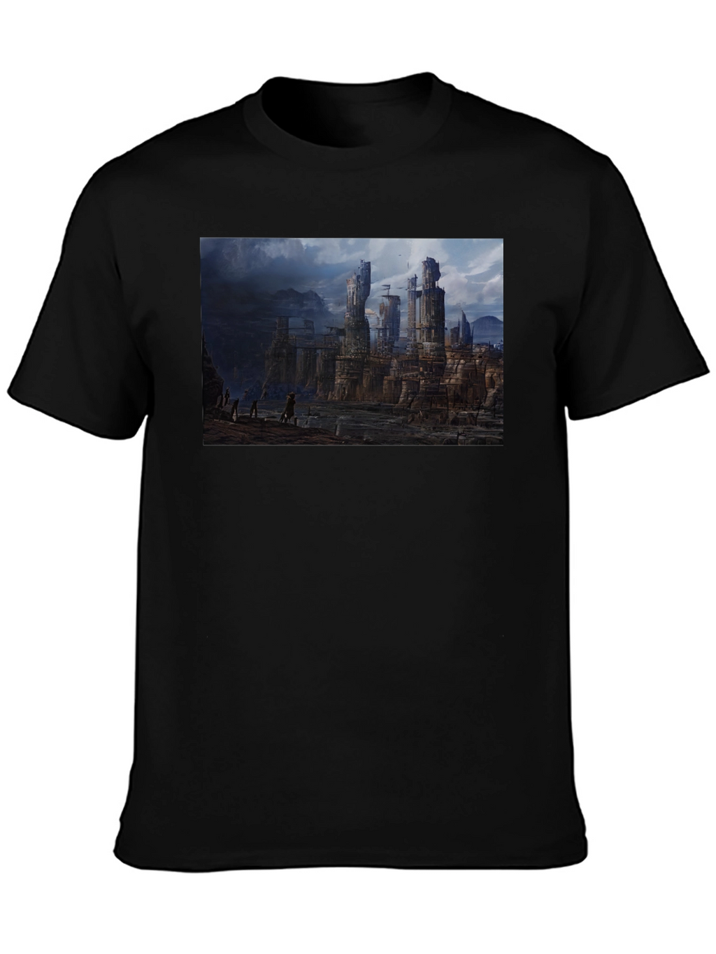 Fantasy Landscape Print Black T-Shirt