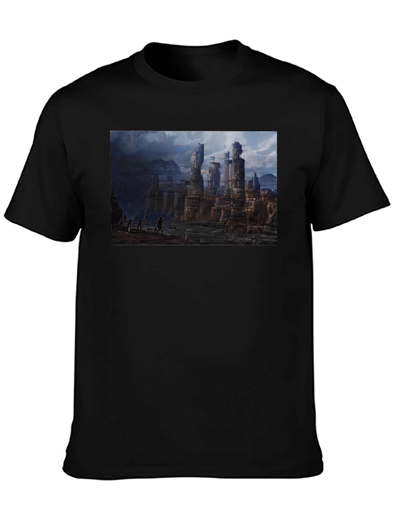 Fantasy Landscape Print Black T-Shirt