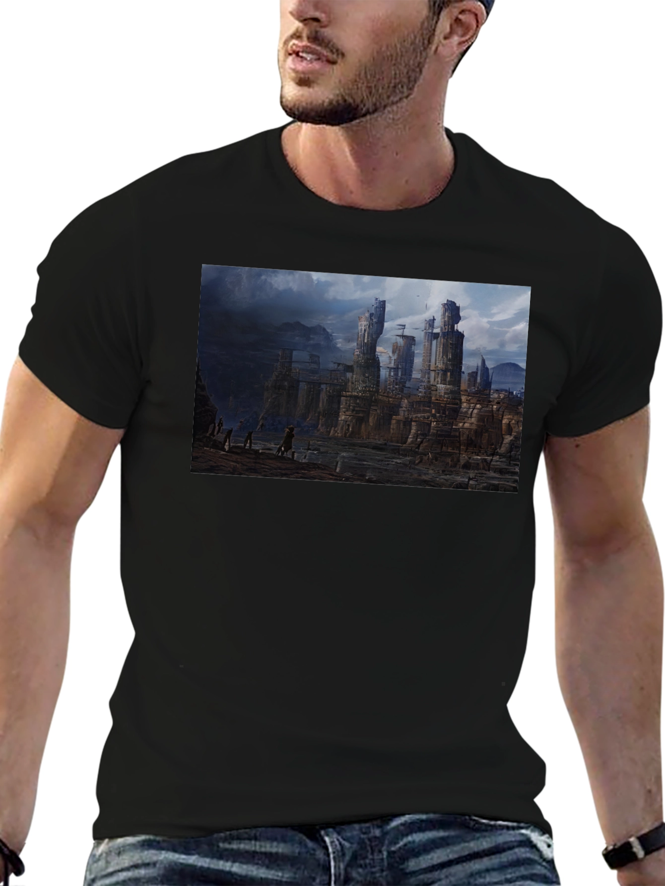 Fantasy Landscape Print Black T-Shirt