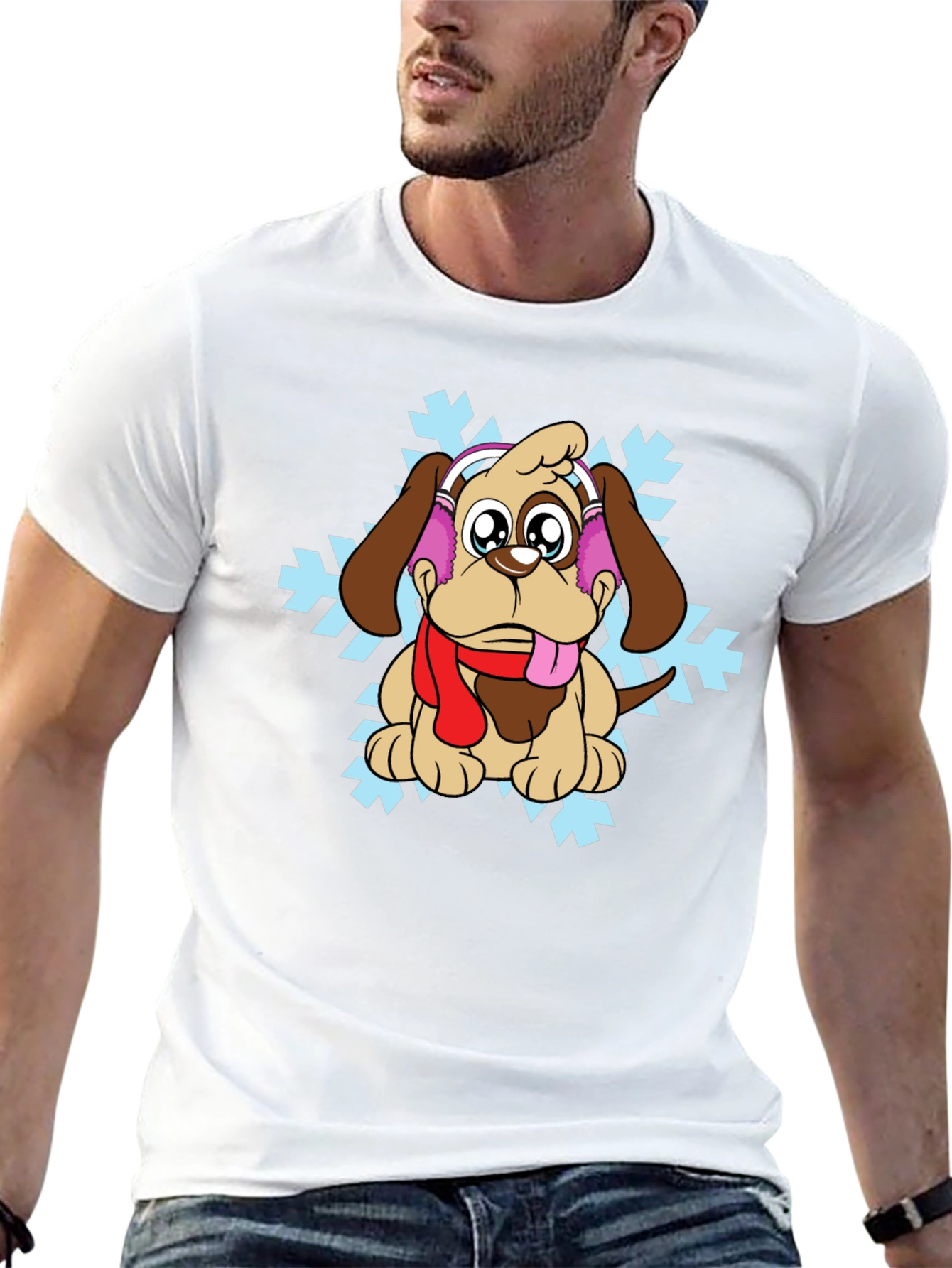 Winter Pup T-Shirt - Cute Dog with Scarf & Earmuffs