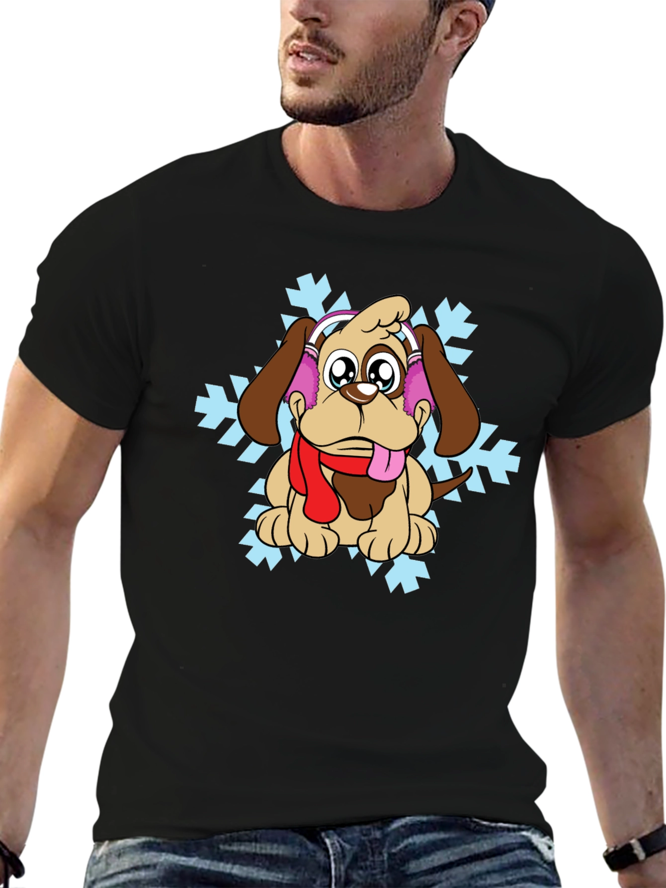 Winter Pup T-Shirt - Cute Dog with Scarf & Earmuffs
