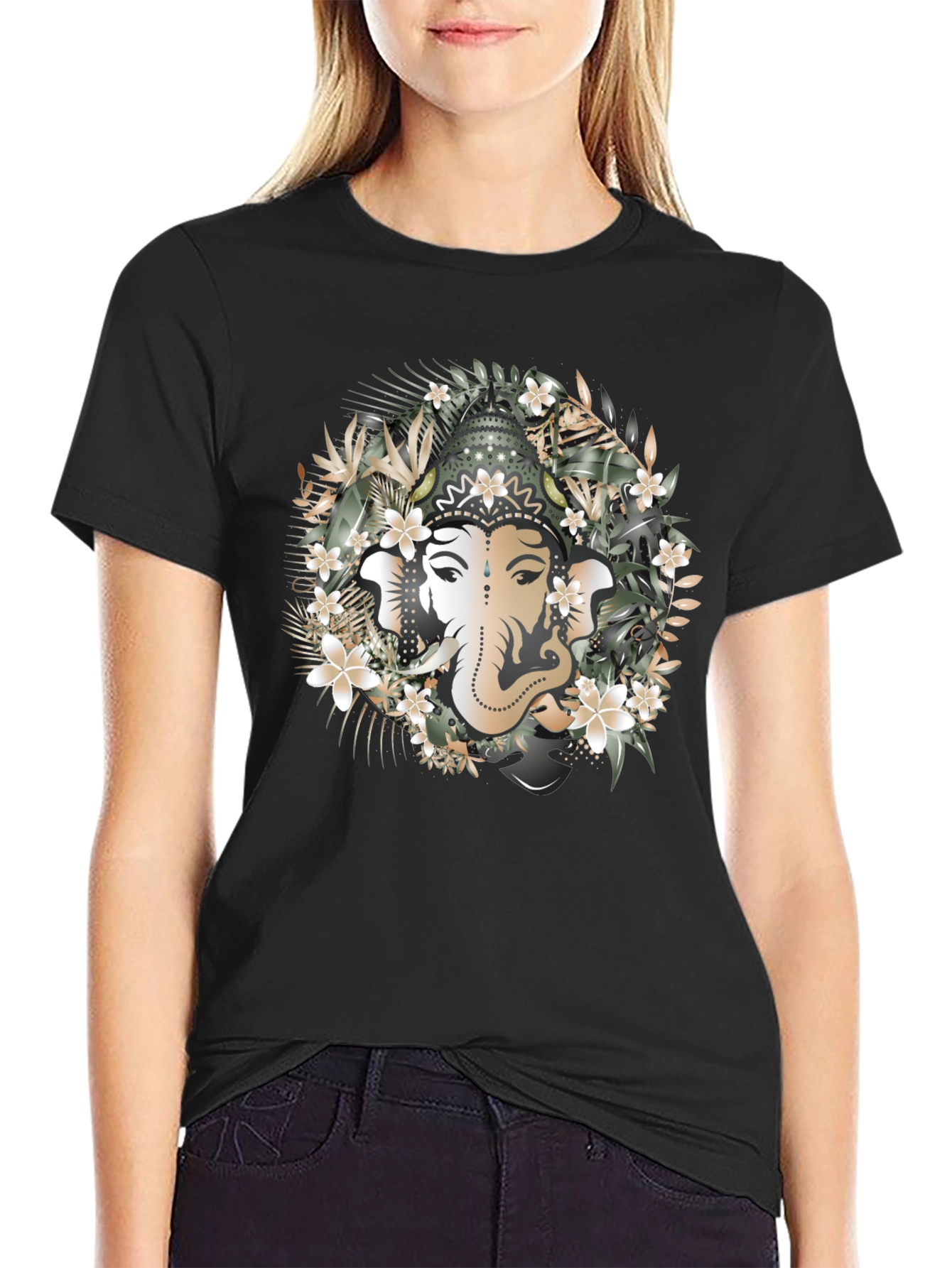 Ganesh Floral Graphic Tee - Spiritual Design